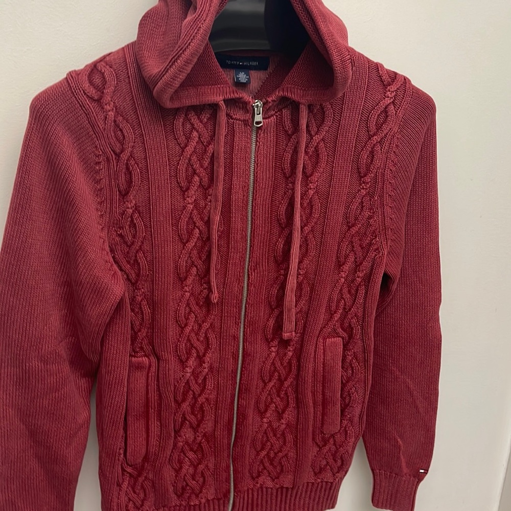 Mens designer Tommy. Hilfiger big cable knit zip up jacket